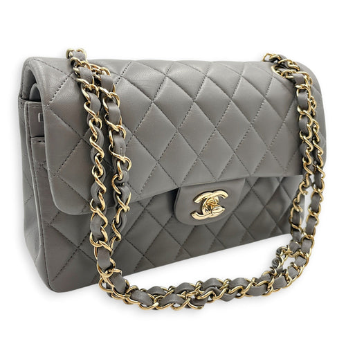 Classic Flap Small Grey Shoulder Bag in Lambskin Gold hardware CL2605-21345 11