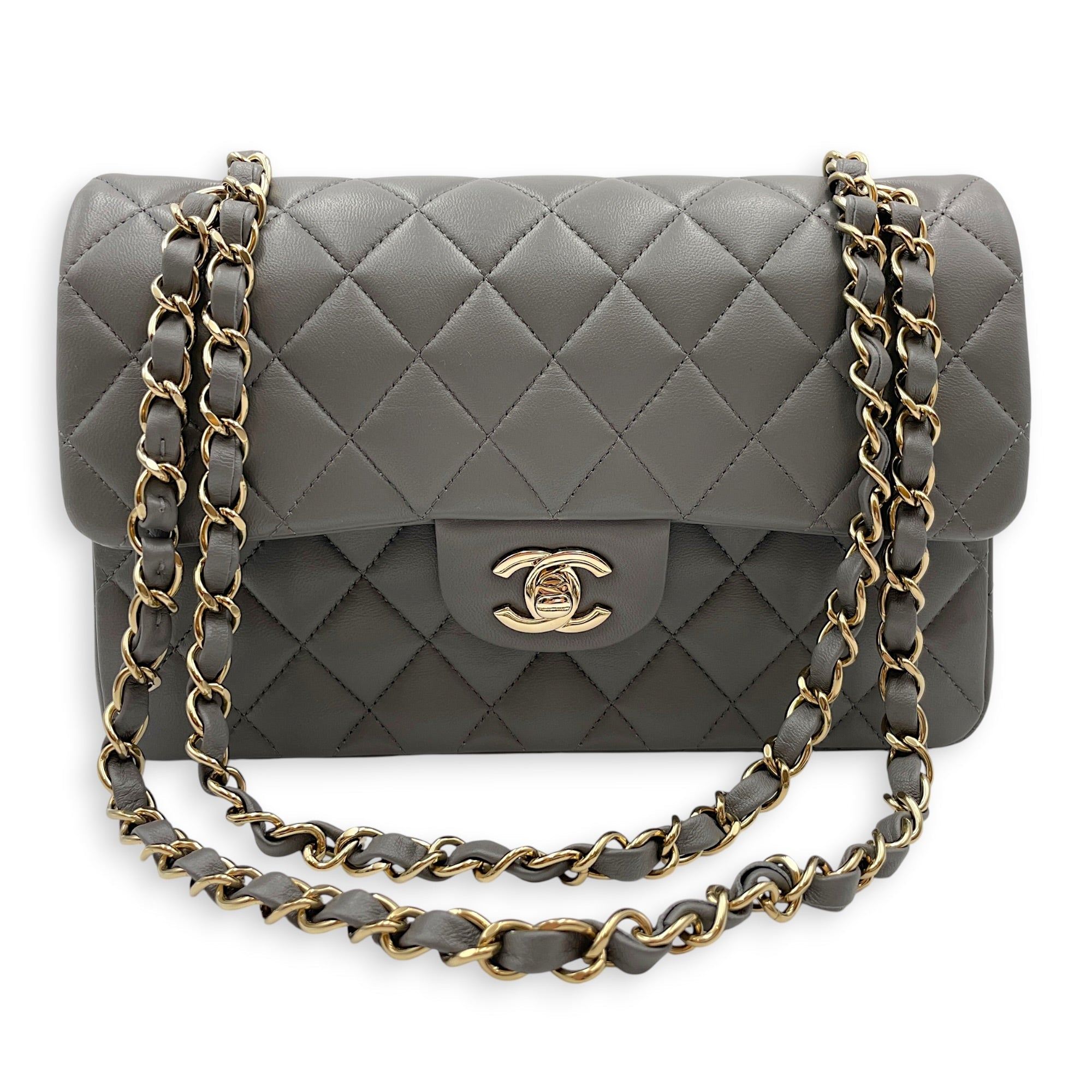 Classic Flap Small Grey Shoulder Bag in Lambskin Gold hardware CL2605-21345 12