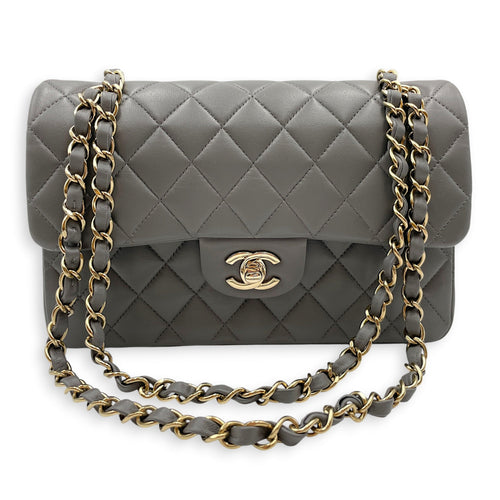 Classic Flap Small Grey Shoulder Bag in Lambskin Gold hardware CL2605-21345 12