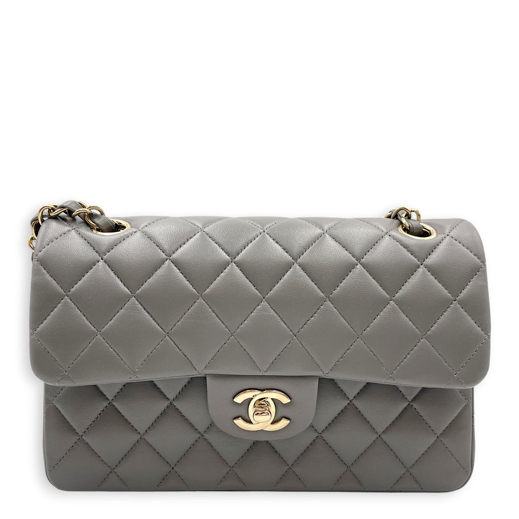 Classic Flap Small Grey Shoulder Bag in Lambskin Gold hardware