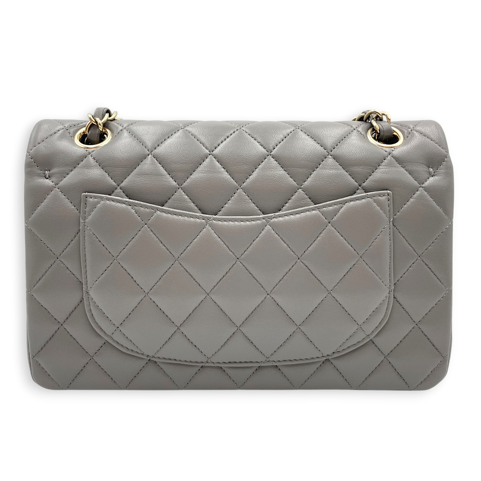 Classic Flap Small Grey Shoulder Bag in Lambskin Gold hardware CL2605-21345 2