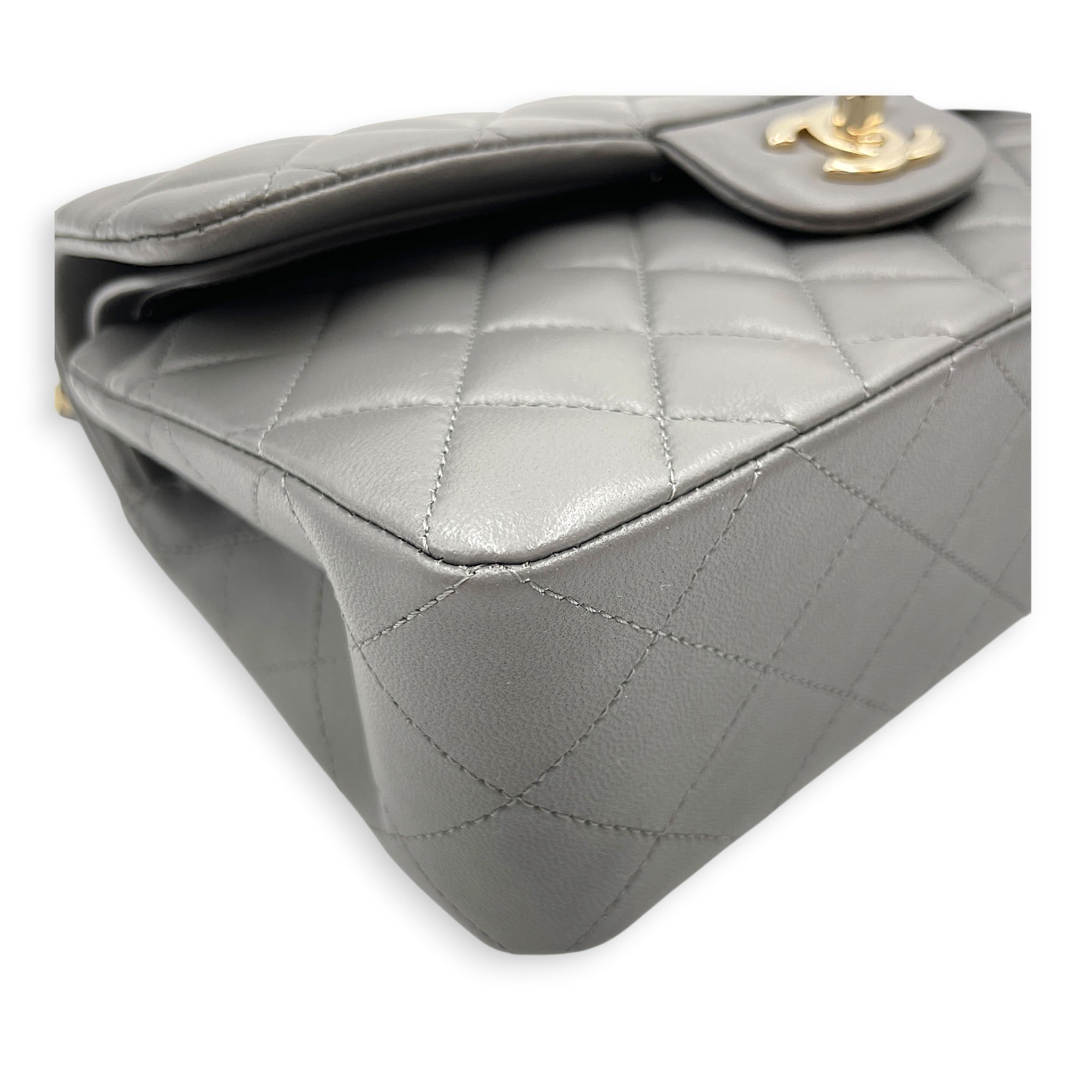 Classic Flap Small Grey Shoulder Bag in Lambskin Gold hardware CL2605-21345 5