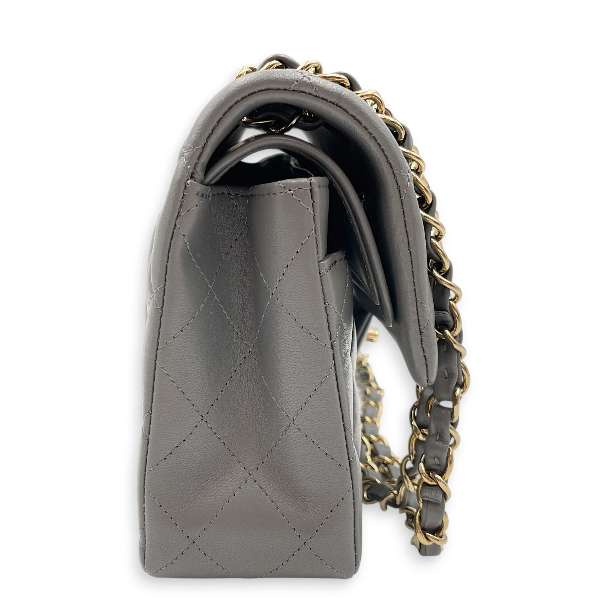 Classic Flap Small Grey Shoulder Bag in Lambskin Gold hardware CL2605-21345 6