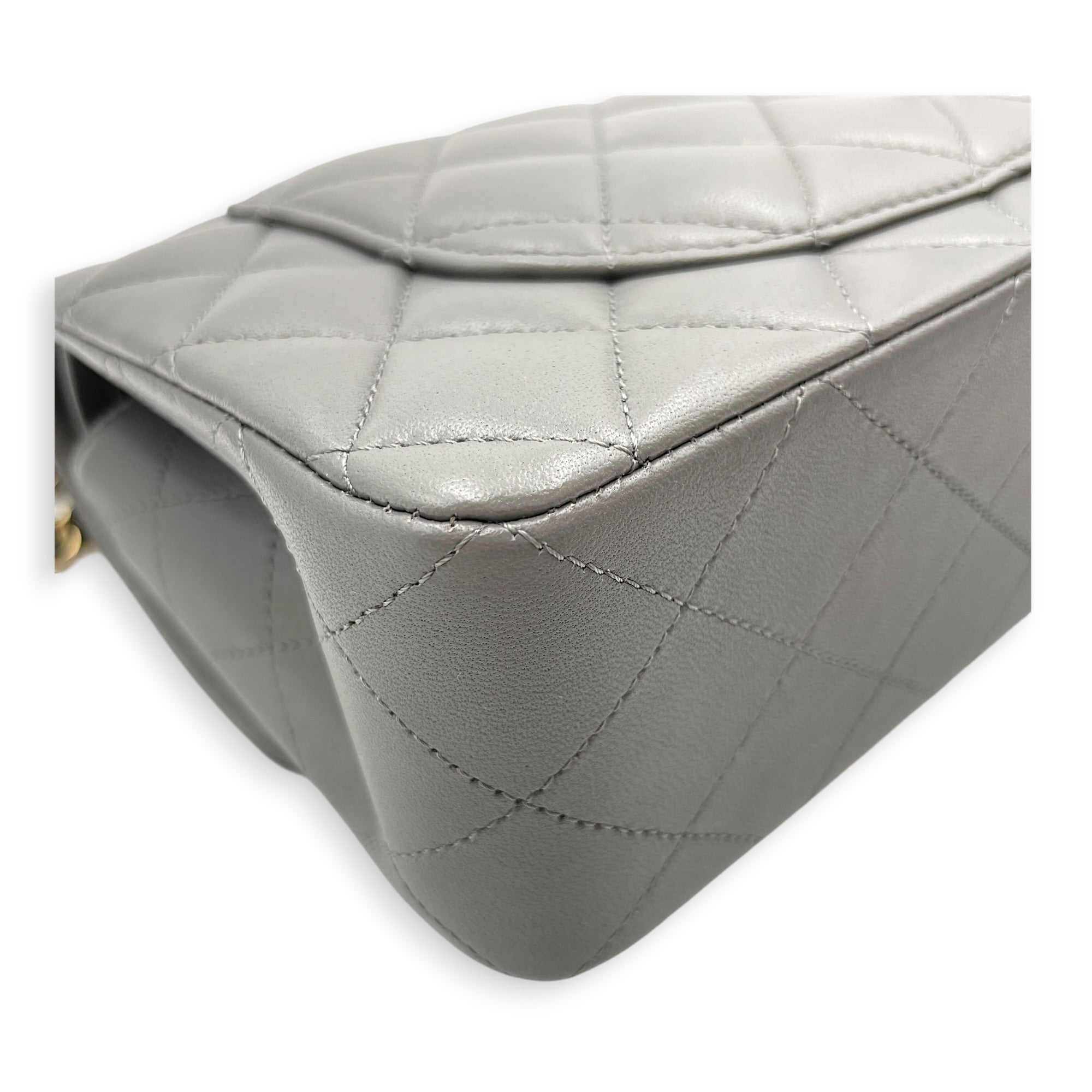 Classic Flap Small Grey Shoulder Bag in Lambskin Gold hardware CL2605-21345 7