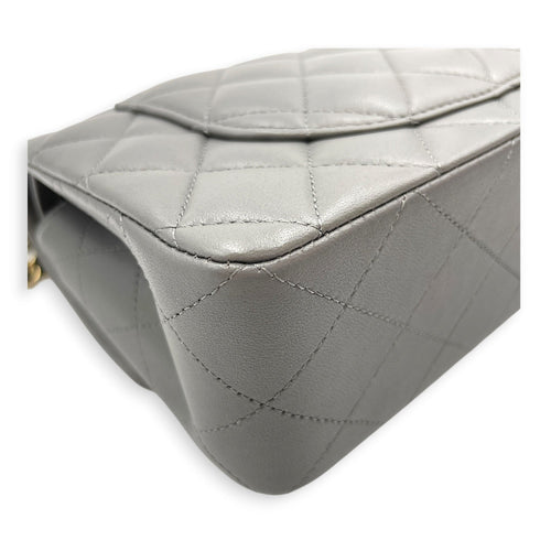 Classic Flap Small Grey Shoulder Bag in Lambskin Gold hardware CL2605-21345 7