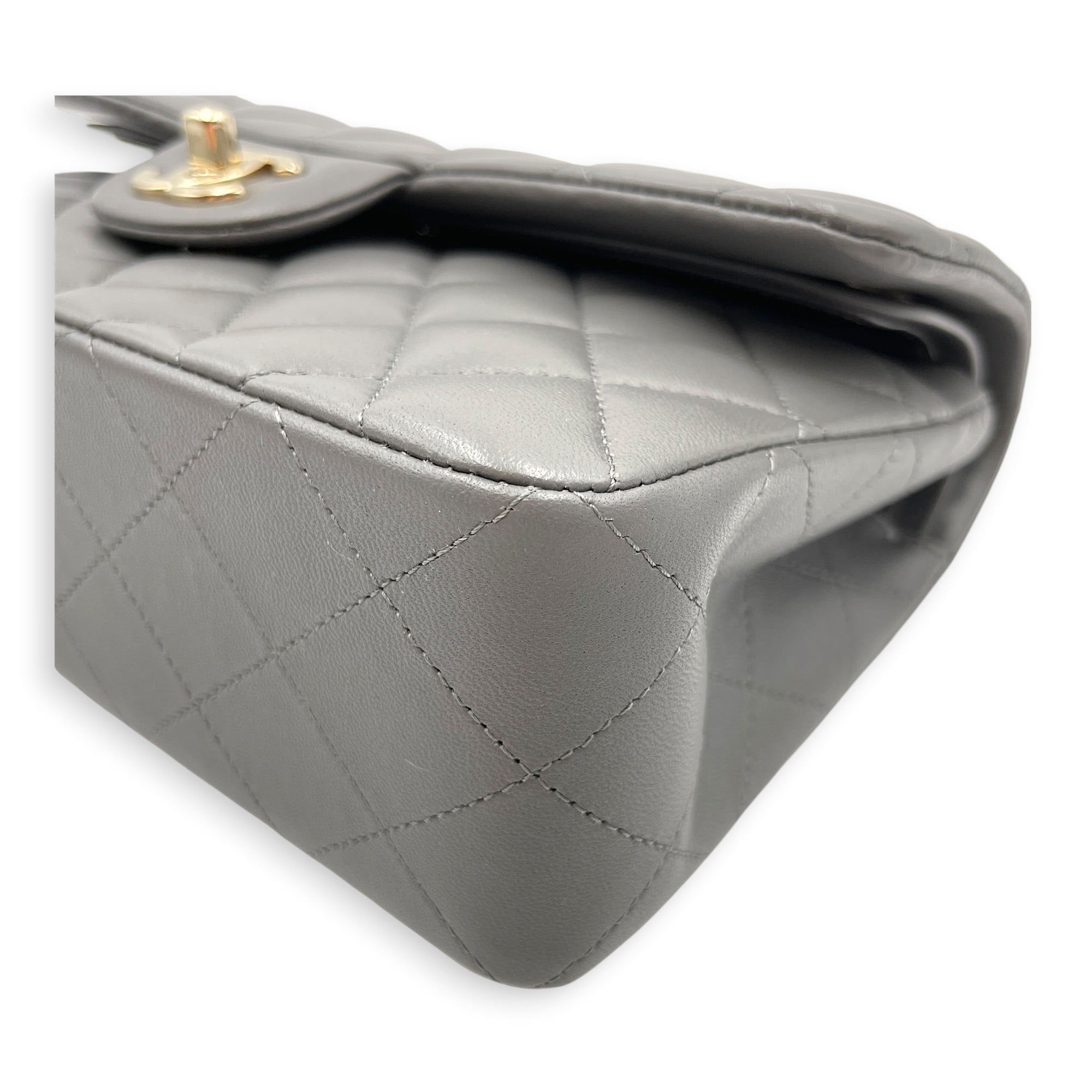 Classic Flap Small Grey Shoulder Bag in Lambskin Gold hardware