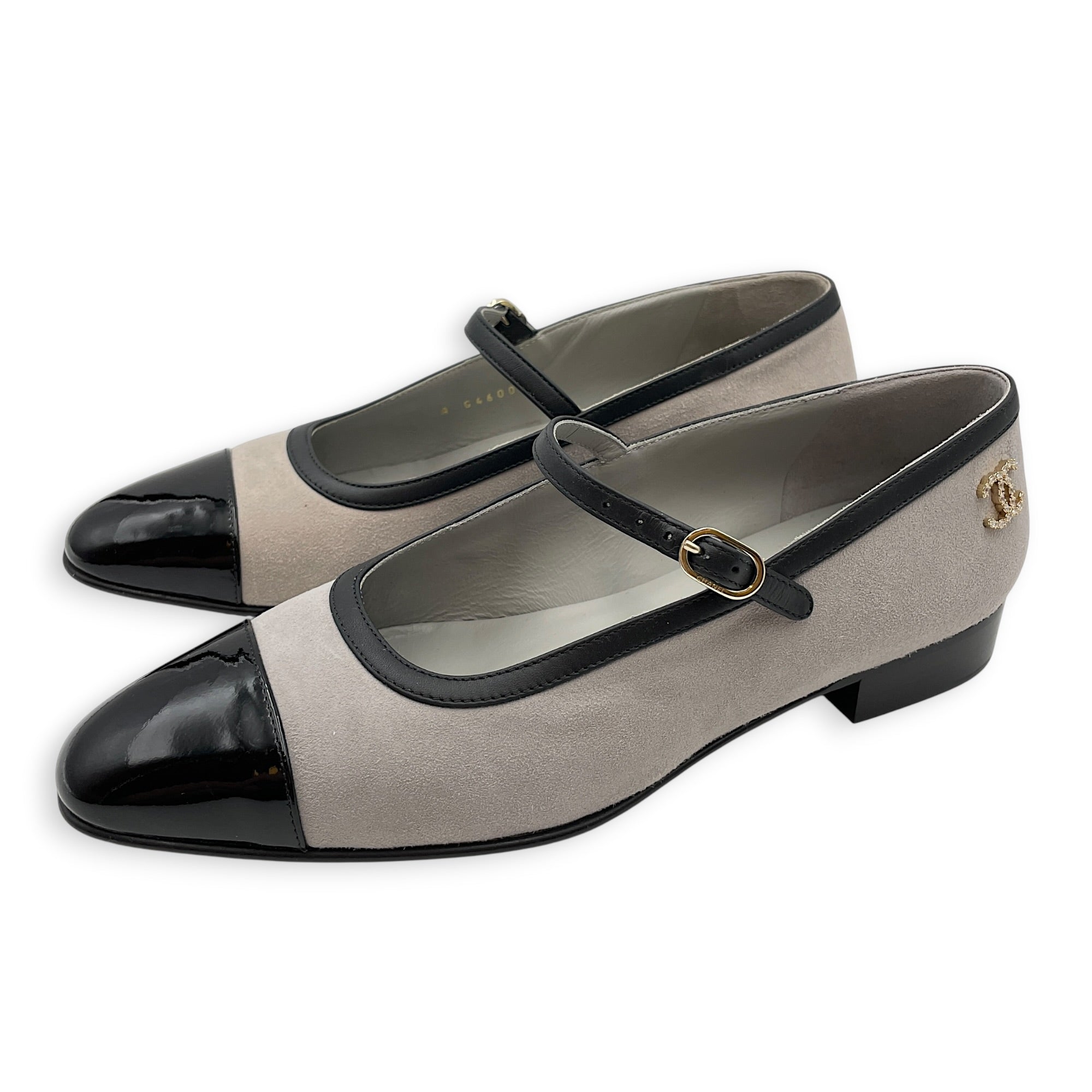 Mary Jane 37 Grey Flats in Patent Leather Gold hardware CL2605-21346 2
