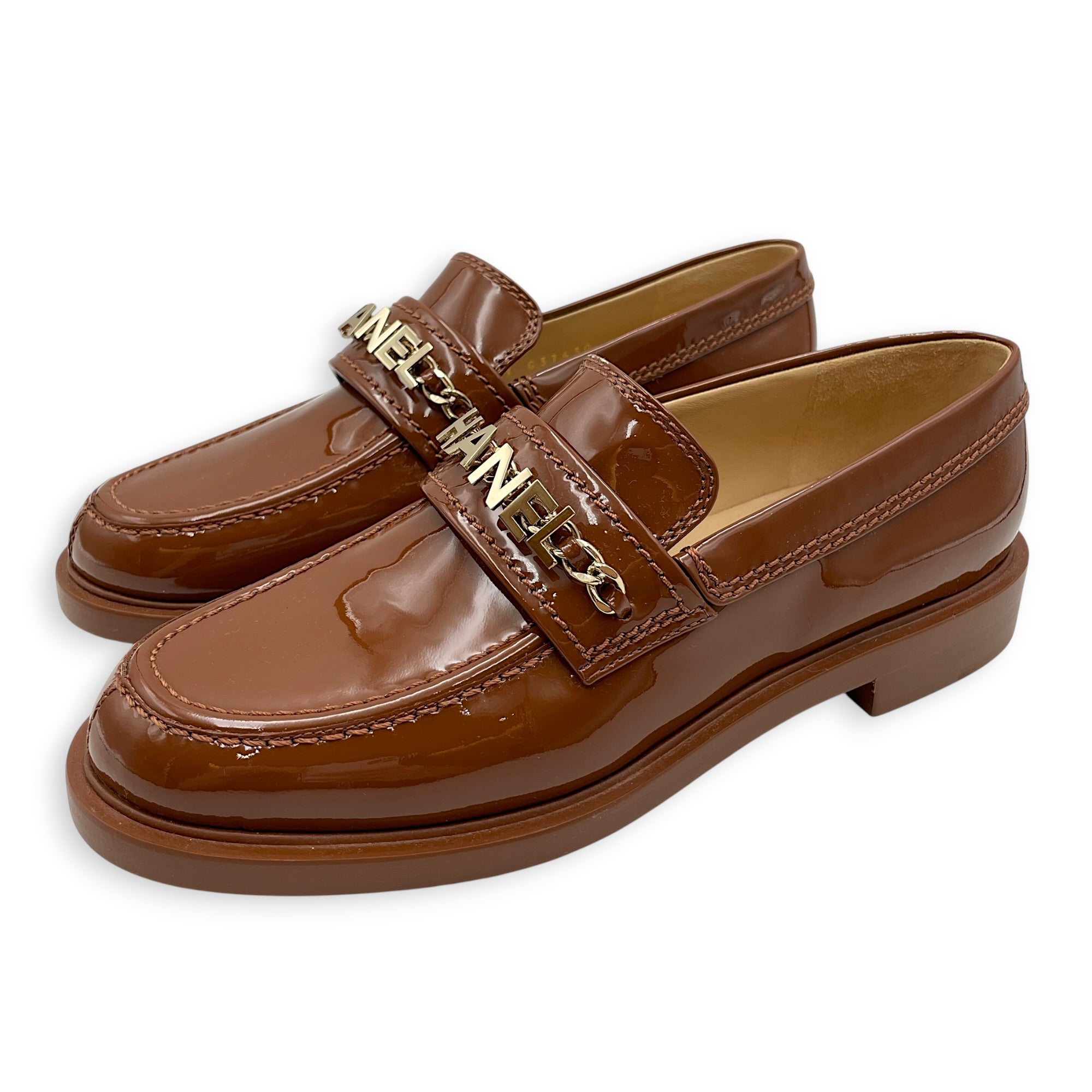 Loafers 37 Brown Shoes in Patent Leather Gold hardware CL2605-21349 3