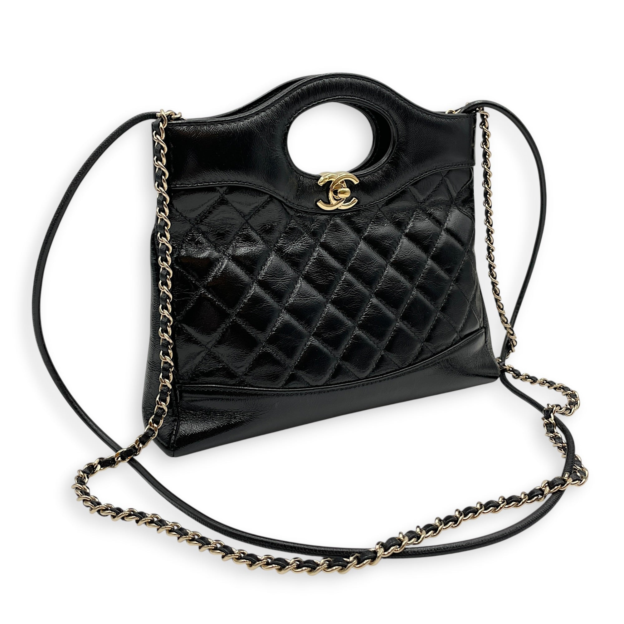 31 Shopping Bag Mini Black Top Handle Bag in Calfskin Gold hardware CL2605-21362 9