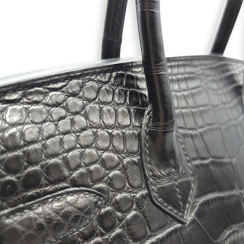 Birkin 30 Black in Matte Alligator Palladium hardware
