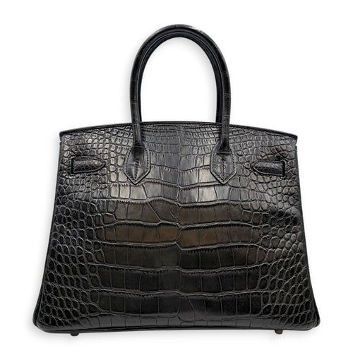 Birkin 30 Black in Matte Alligator Palladium hardware