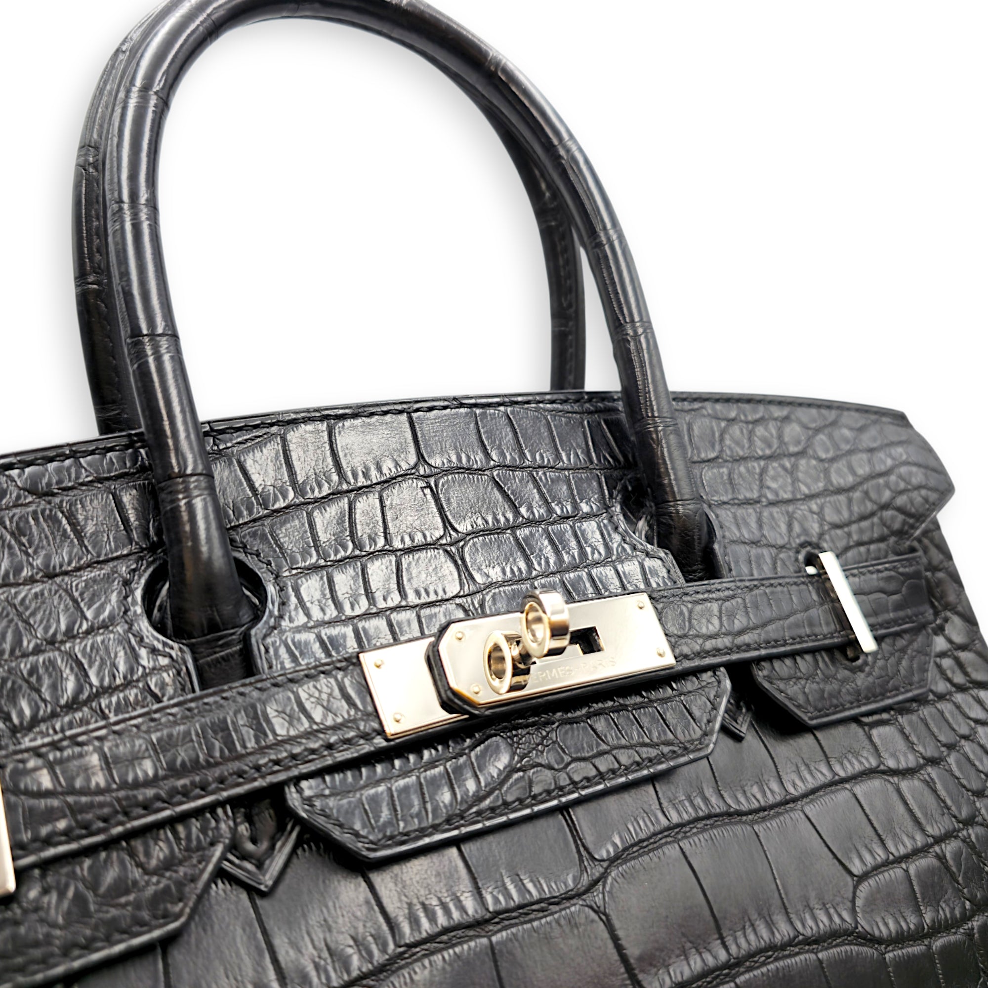 Birkin 30 Black in Matte Alligator Palladium hardware