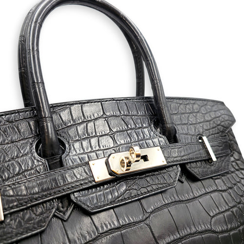 Birkin 30 Black in Matte Alligator Palladium hardware