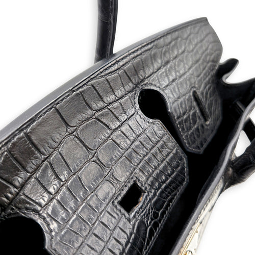 Birkin 30 Black in Matte Alligator Palladium hardware