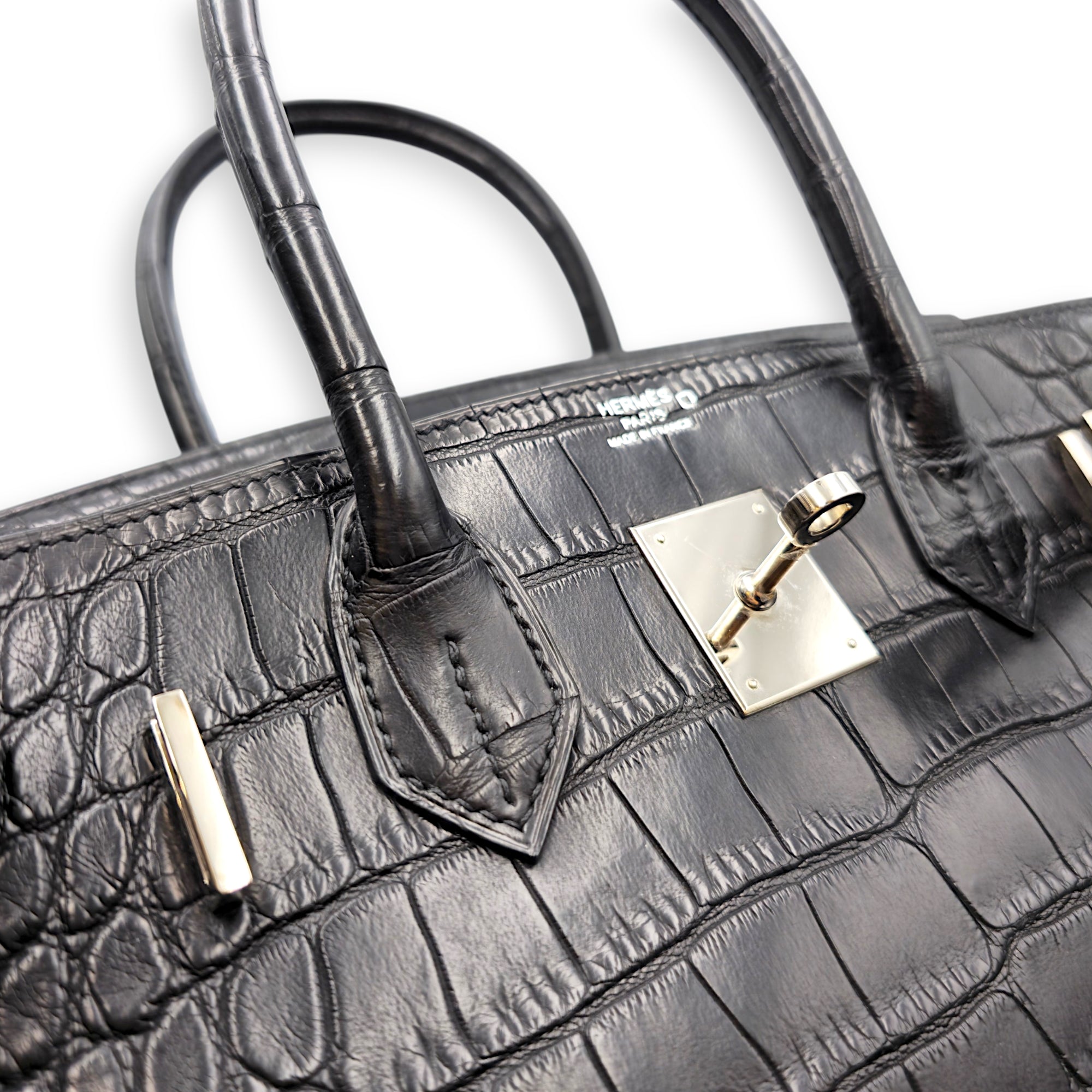 Birkin 30 Black in Matte Alligator Palladium hardware