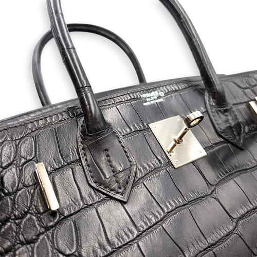 Birkin 30 Black in Matte Alligator Palladium hardware