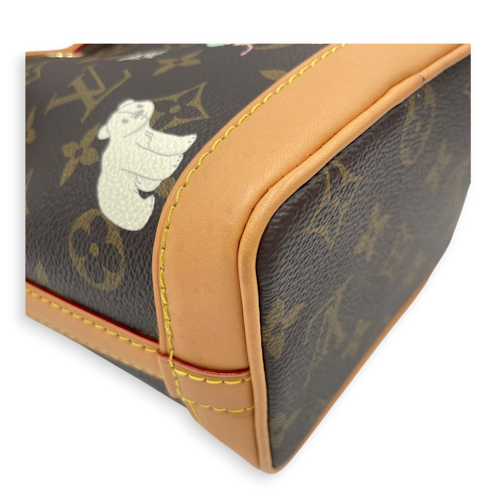 Vivienne Holiday Noe Nano Brown Top Handle Bag in Monogram Coated Canvas Gold hardware CL2605-21378 11