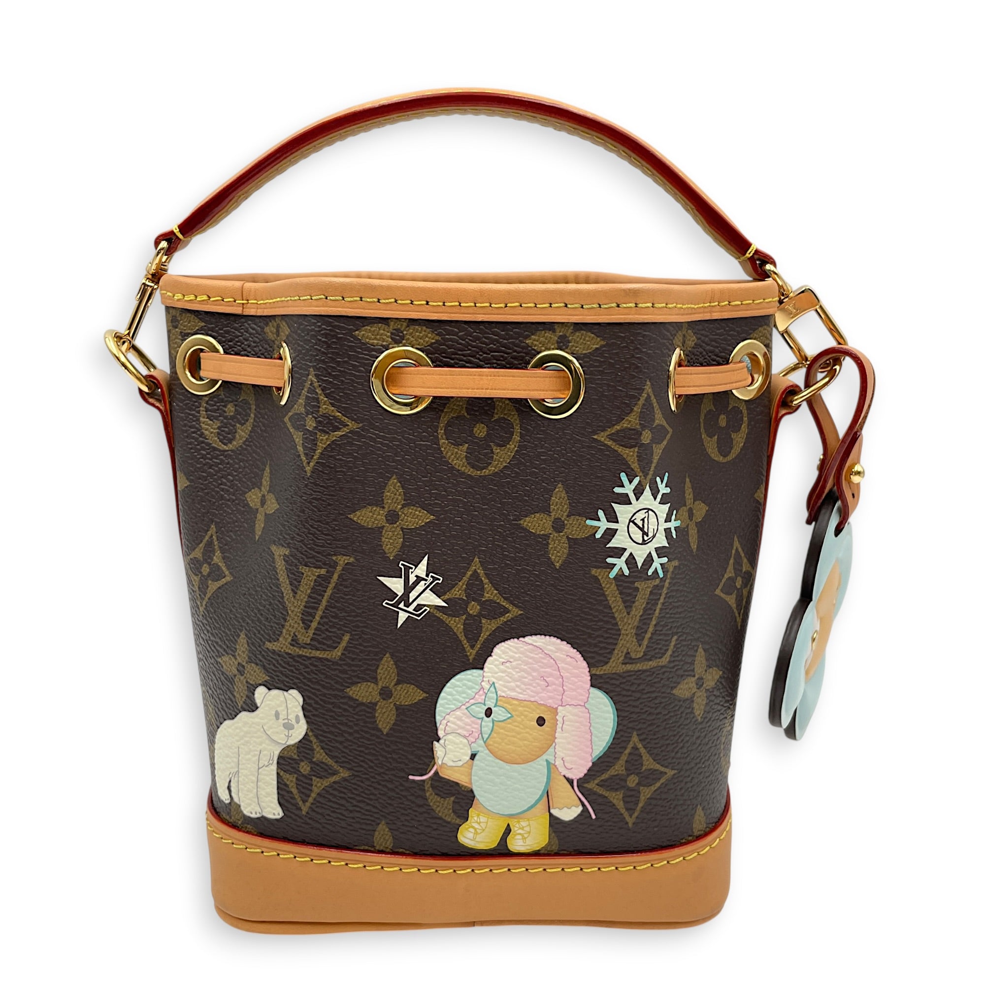 Vivienne Holiday Noe Nano Brown Top Handle Bag in Monogram Coated Canvas Gold hardware CL2605-21378 2