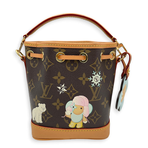 Vivienne Holiday Noe Nano Brown Top Handle Bag in Monogram Coated Canvas Gold hardware CL2605-21378 2