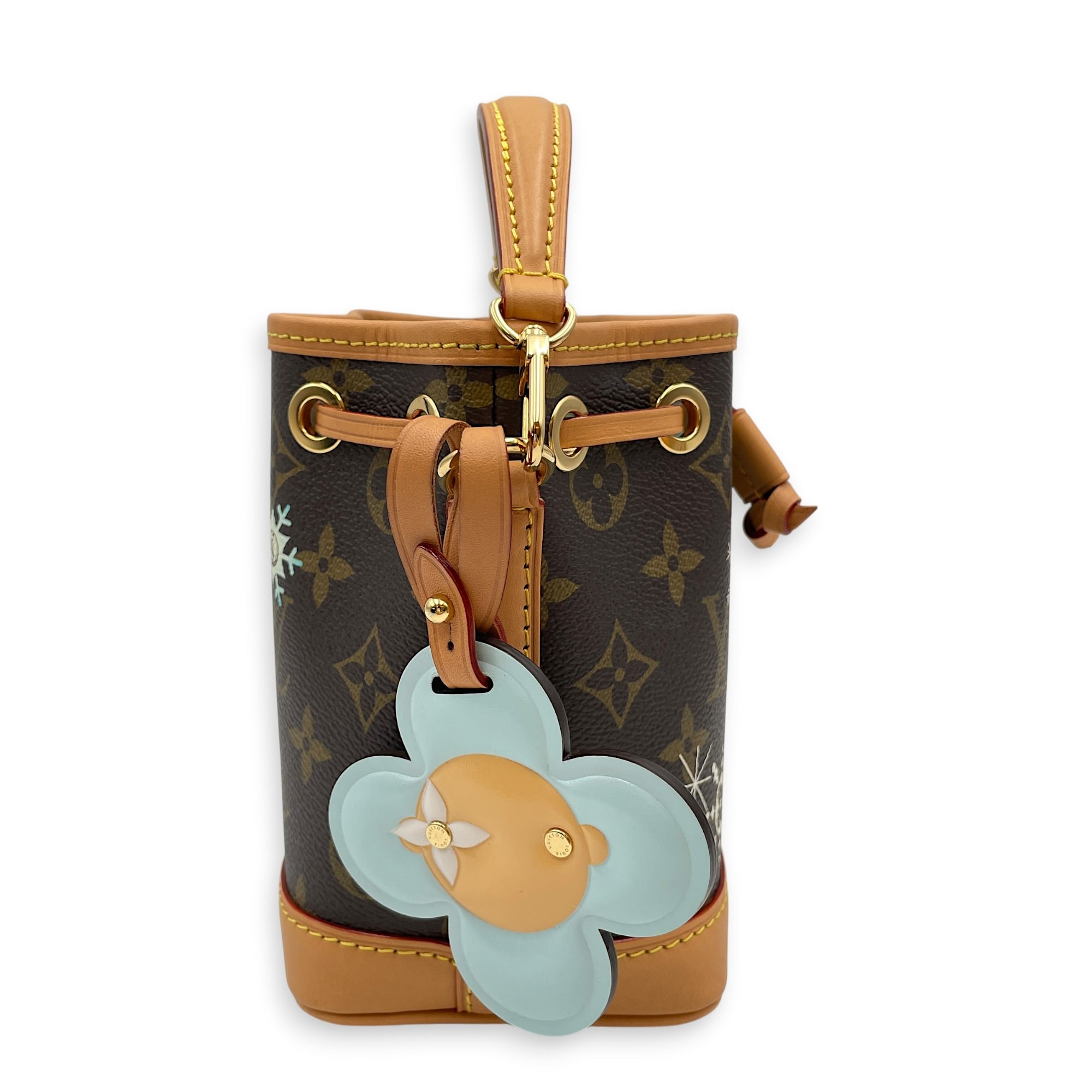 Vivienne Holiday Noe Nano Brown Top Handle Bag in Monogram Coated Canvas Gold hardware CL2605-21378 3