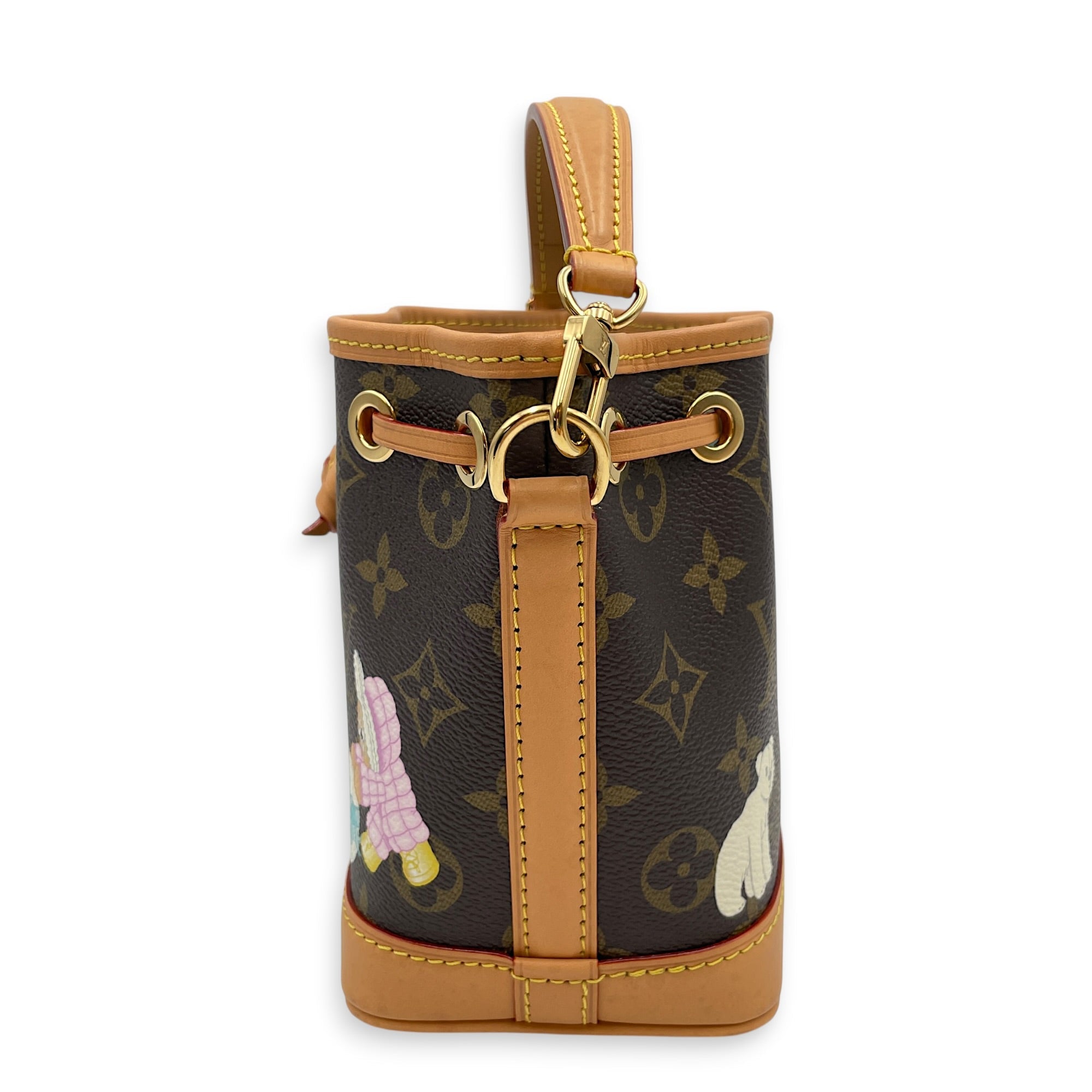 Vivienne Holiday Noe Nano Brown Top Handle Bag in Monogram Coated Canvas Gold hardware CL2605-21378 4