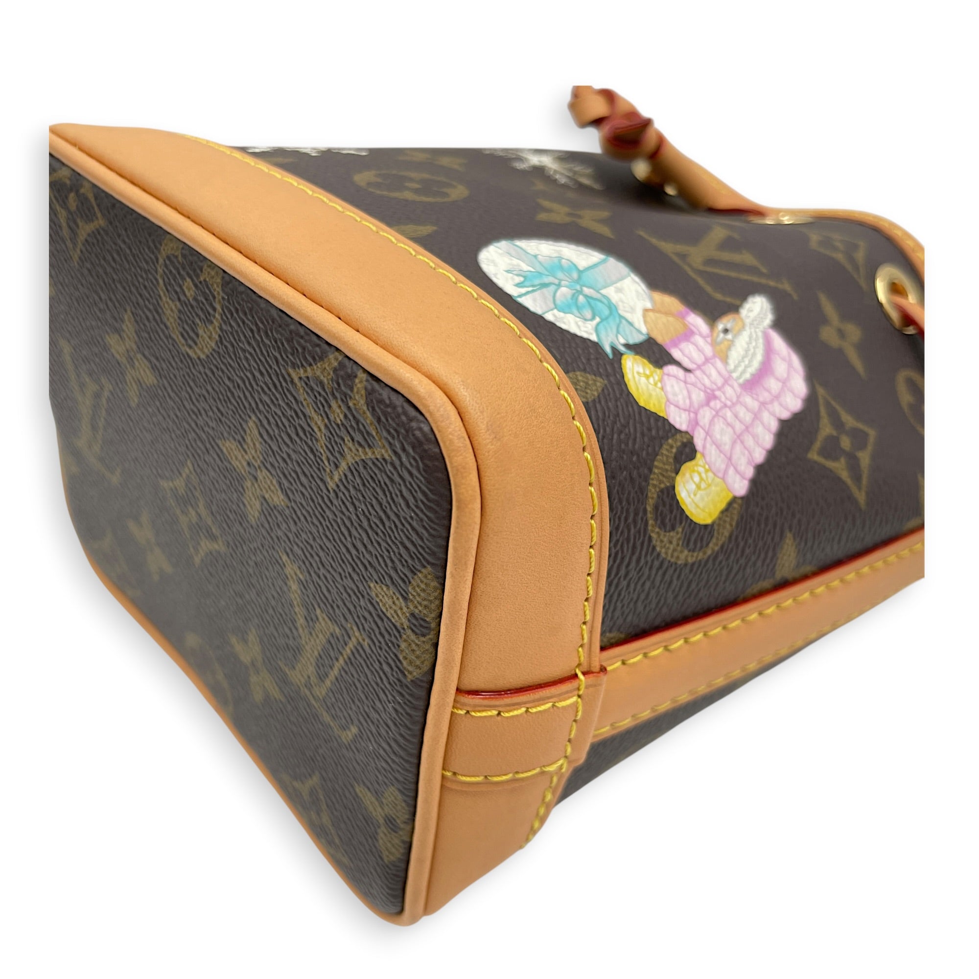 Vivienne Holiday Noe Nano Brown Top Handle Bag in Monogram Coated Canvas Gold hardware CL2605-21378 6