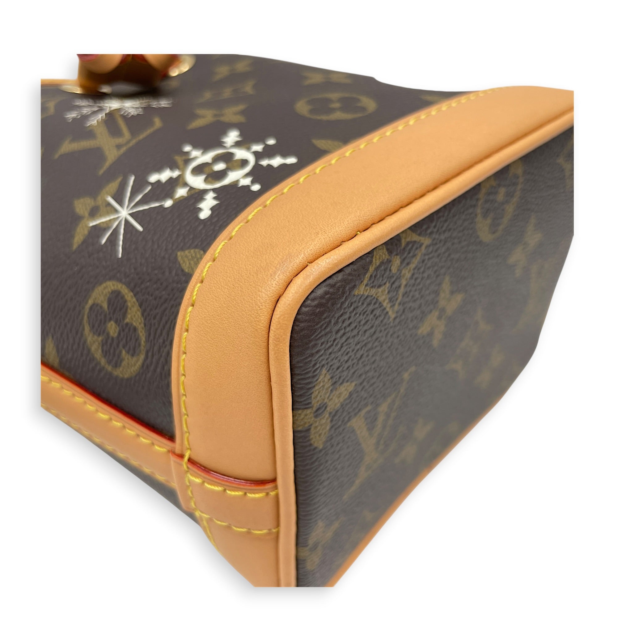 Vivienne Holiday Noe Nano Brown Top Handle Bag in Monogram Coated Canvas Gold hardware CL2605-21378 7