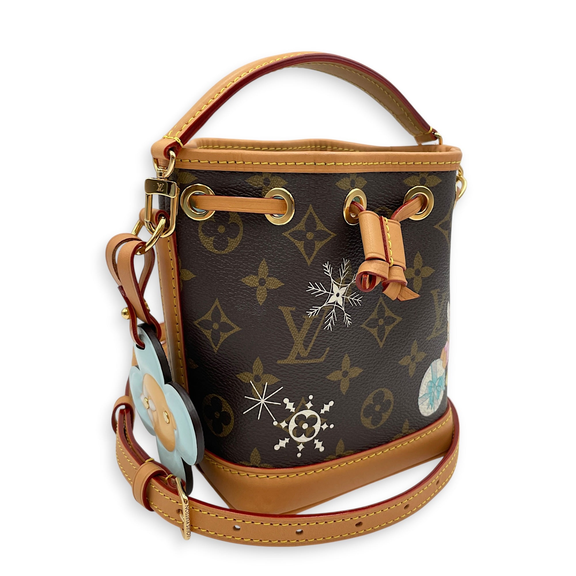 Vivienne Holiday Noe Nano Brown Top Handle Bag in Monogram Coated Canvas Gold hardware CL2605-21378 9