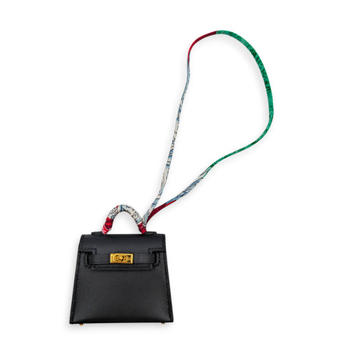 Kelly Twilly Charm Black Bag Accessory in Tadelakt Gold hardware