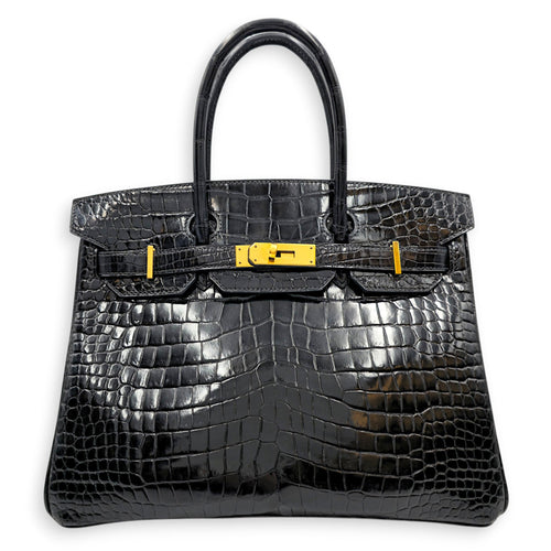Birkin 30 Black in Shiny Porosus Gold hardware CL2605-21392 1