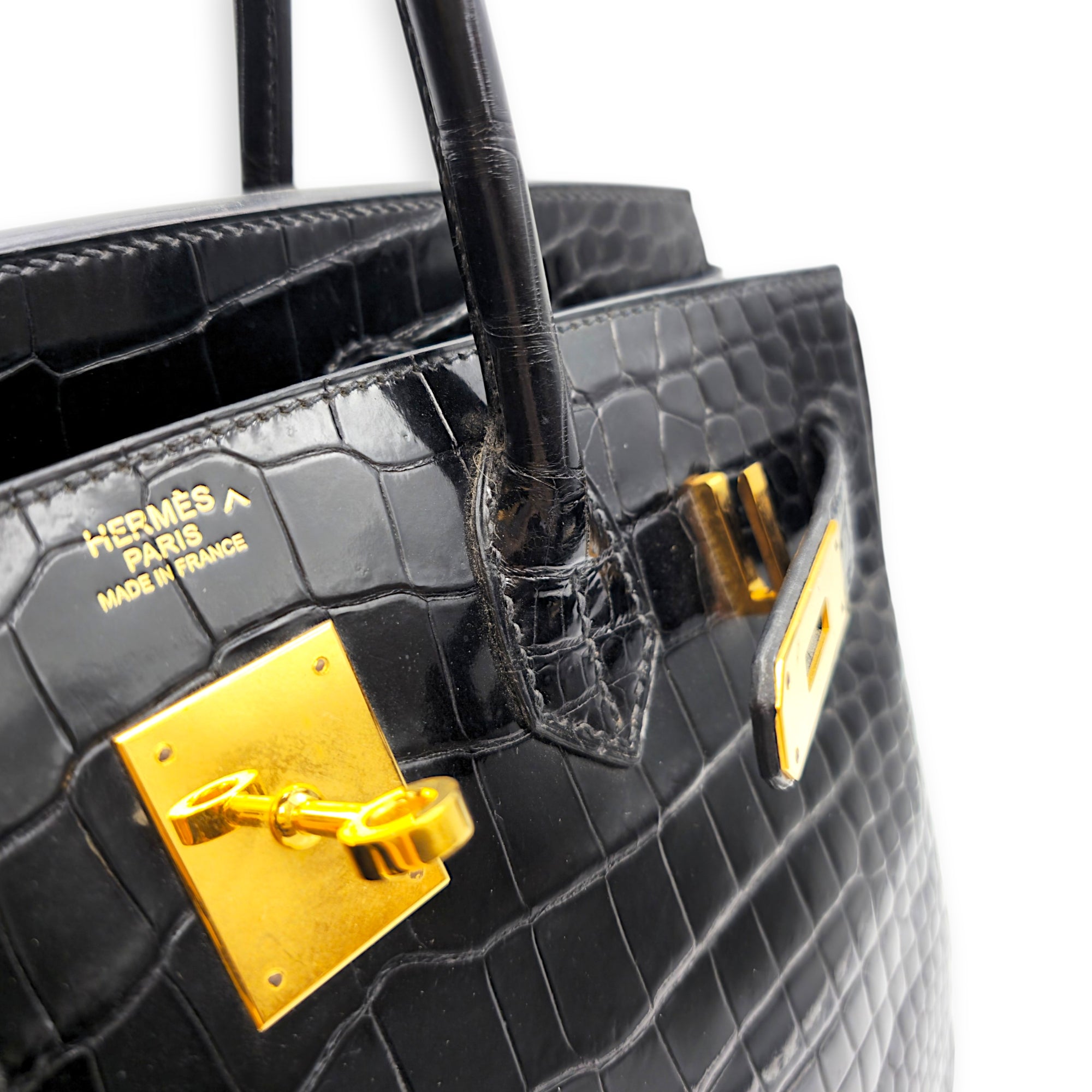 Birkin 30 Black in Shiny Porosus Gold hardware CL2605-21392 10