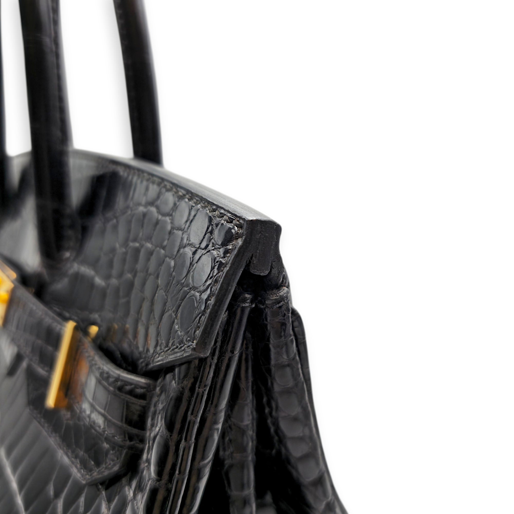 Birkin 30 Black in Shiny Porosus Gold hardware CL2605-21392 11