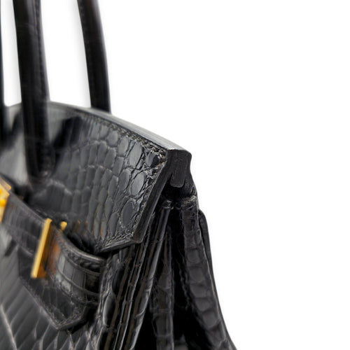 Birkin 30 Black in Shiny Porosus Gold hardware CL2605-21392 11