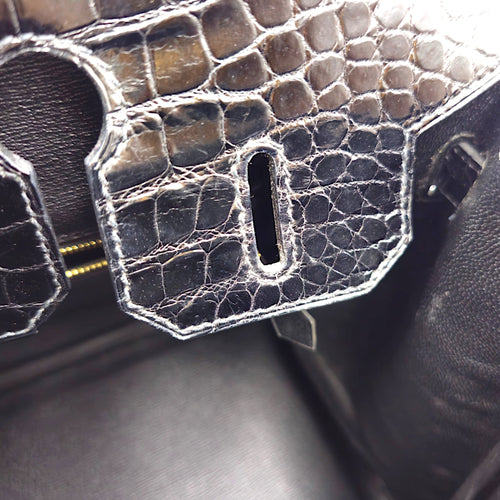 Birkin 30 Black in Shiny Porosus Gold hardware CL2605-21392 7