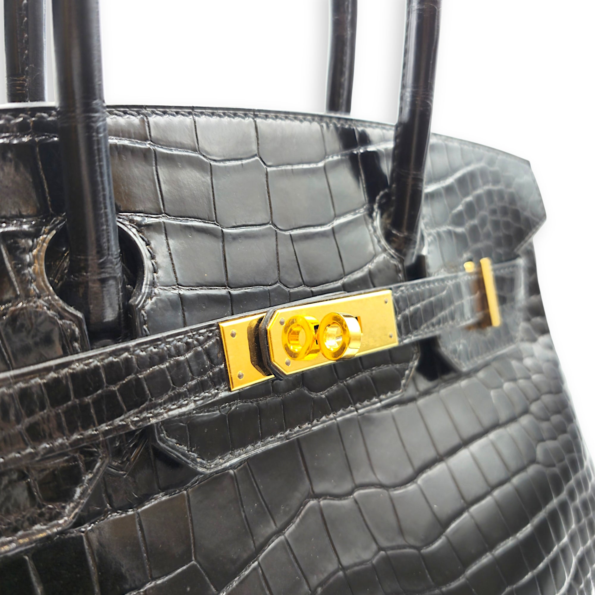 Birkin 30 Black in Shiny Porosus Gold hardware CL2605-21392 8