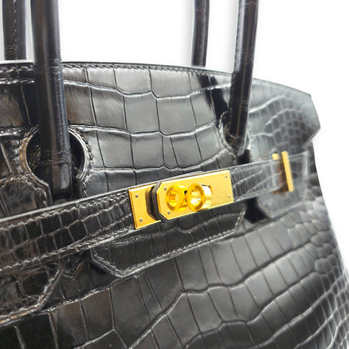 Birkin 30 Black in Shiny Porosus Gold hardware CL2605-21392 8