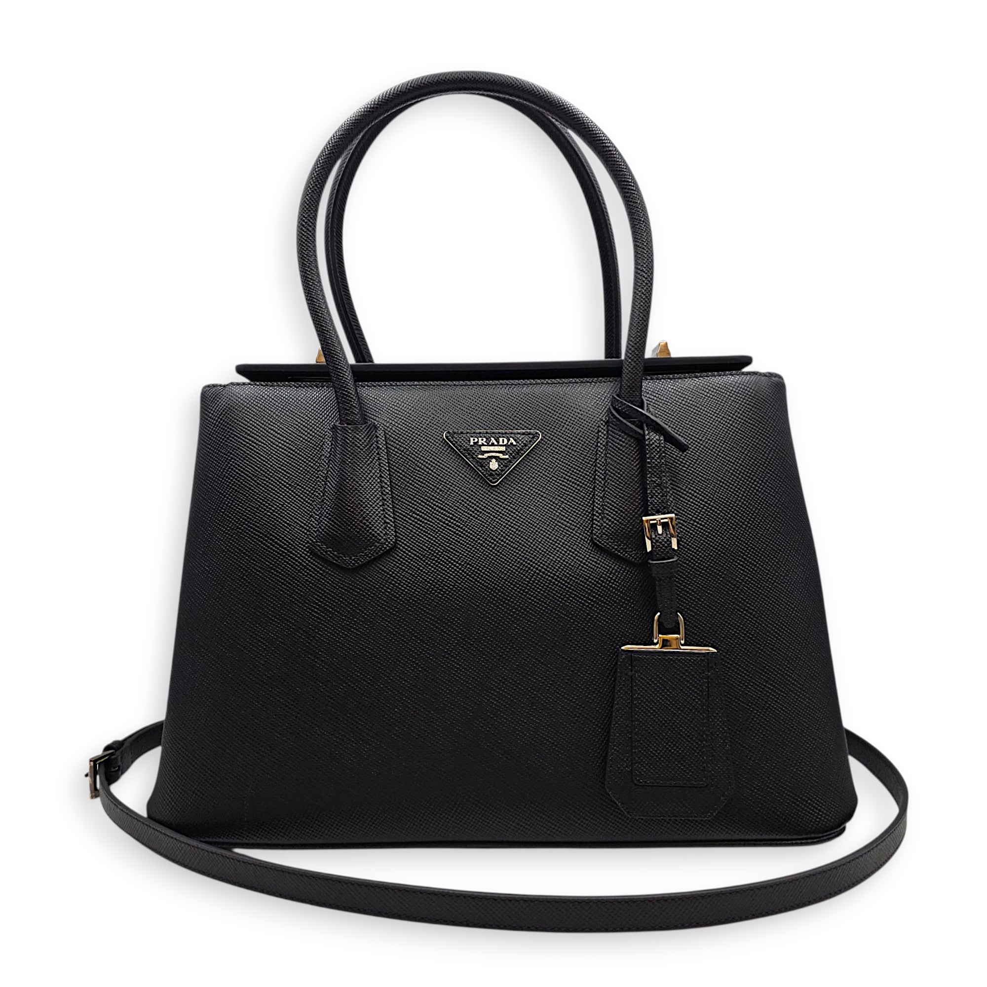 Twist Galleria 34 Black Shoulder Bag in Saffiano Leather Silver hardware