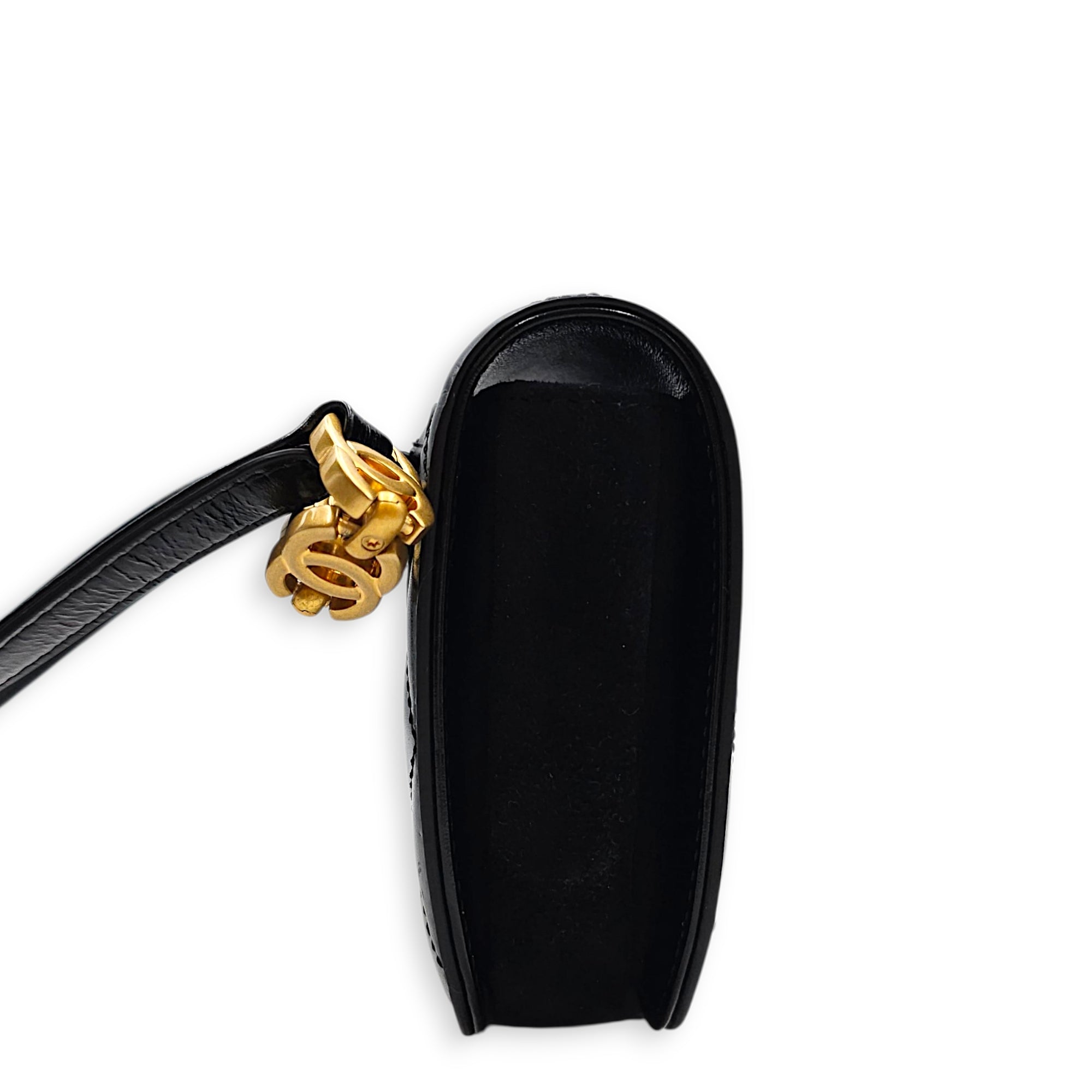 Messenger Mini Black Belt Bag in Calfskin Gold hardware CL2605-21400 3