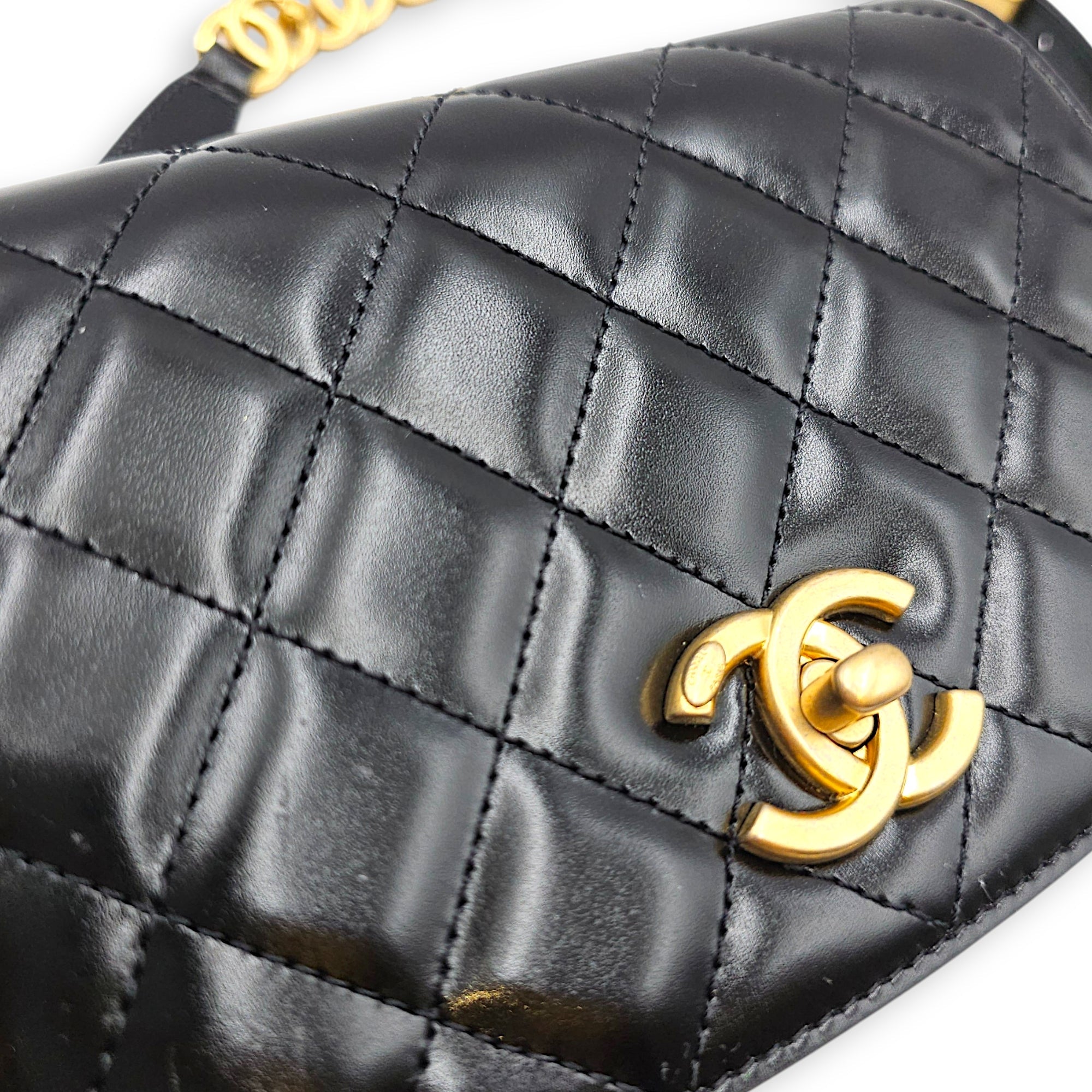 Messenger Mini Black Belt Bag in Calfskin Gold hardware CL2605-21400 7