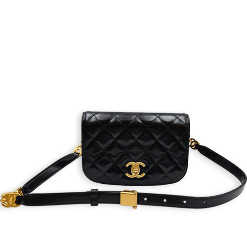 Messenger Mini Black Belt Bag in Calfskin Gold hardware CL2605-21400 9