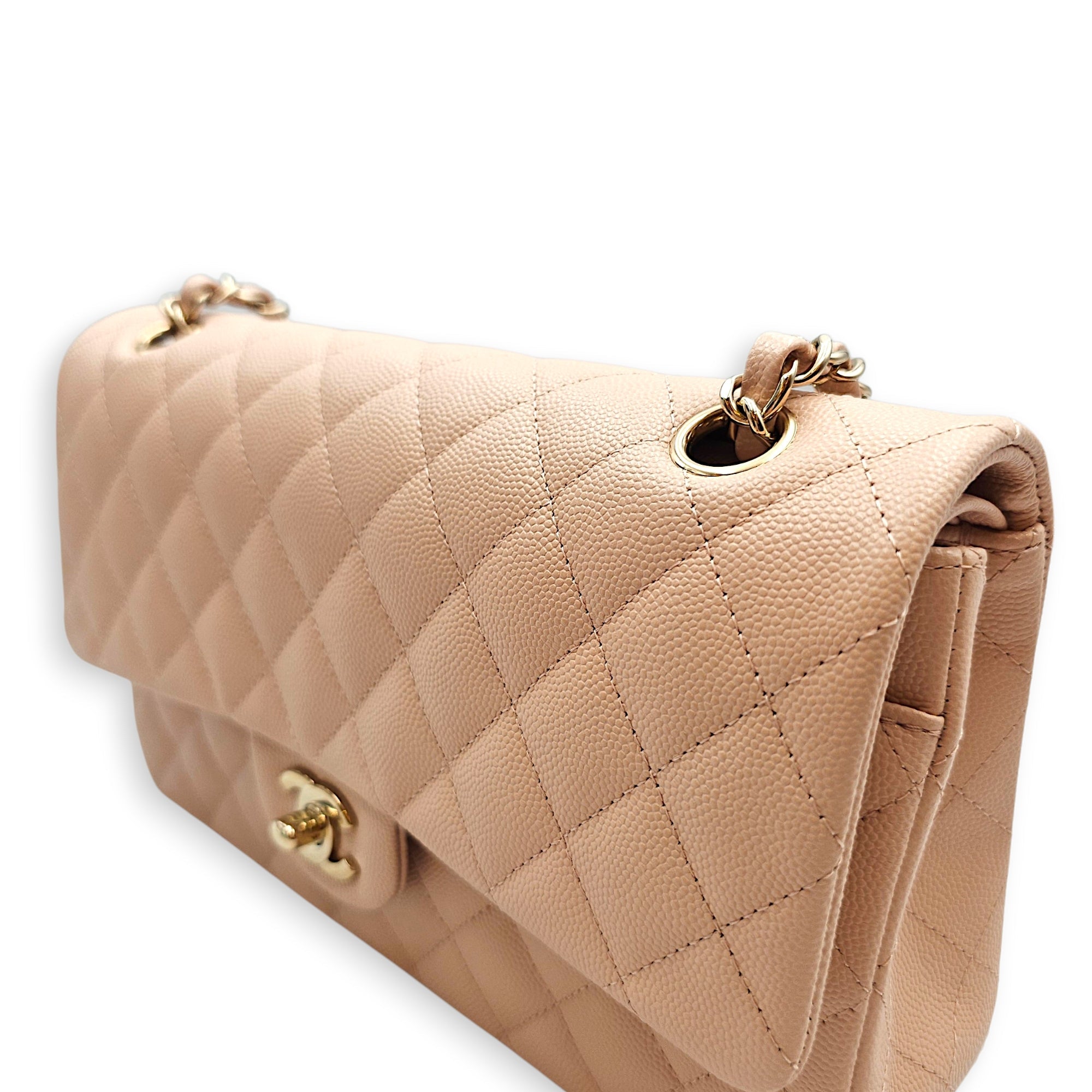 Classic Flap Medium Pink Shoulder Bag in Caviar Leather Gold hardware CL2605-21401 7