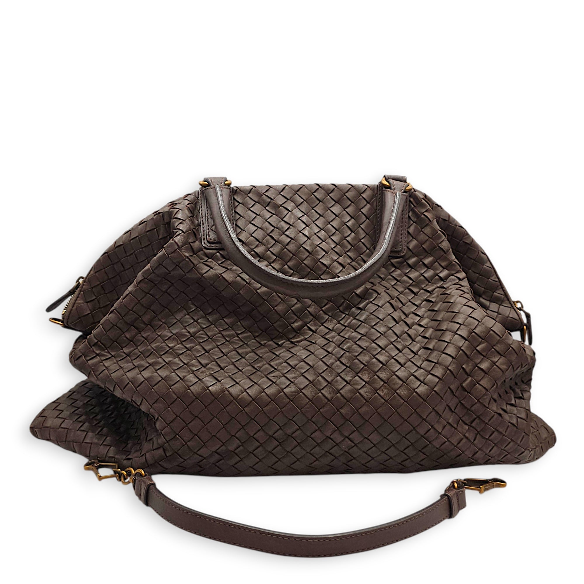 Convertible Tote Brown Shoulder Bag in Nappa Leather Ruthenium-finish Brass hardware