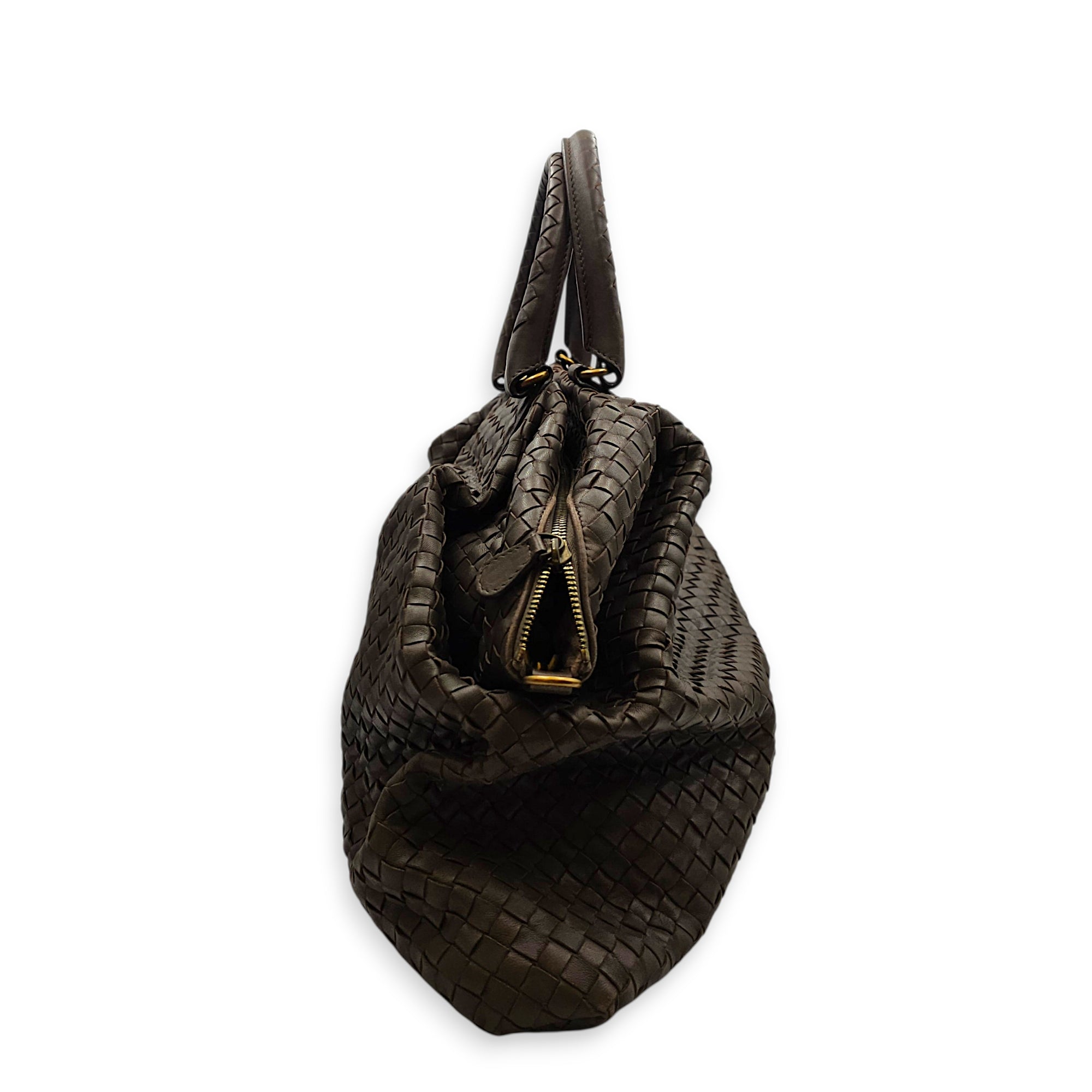 Convertible Tote Brown Shoulder Bag in Nappa Leather Ruthenium-finish Brass hardware