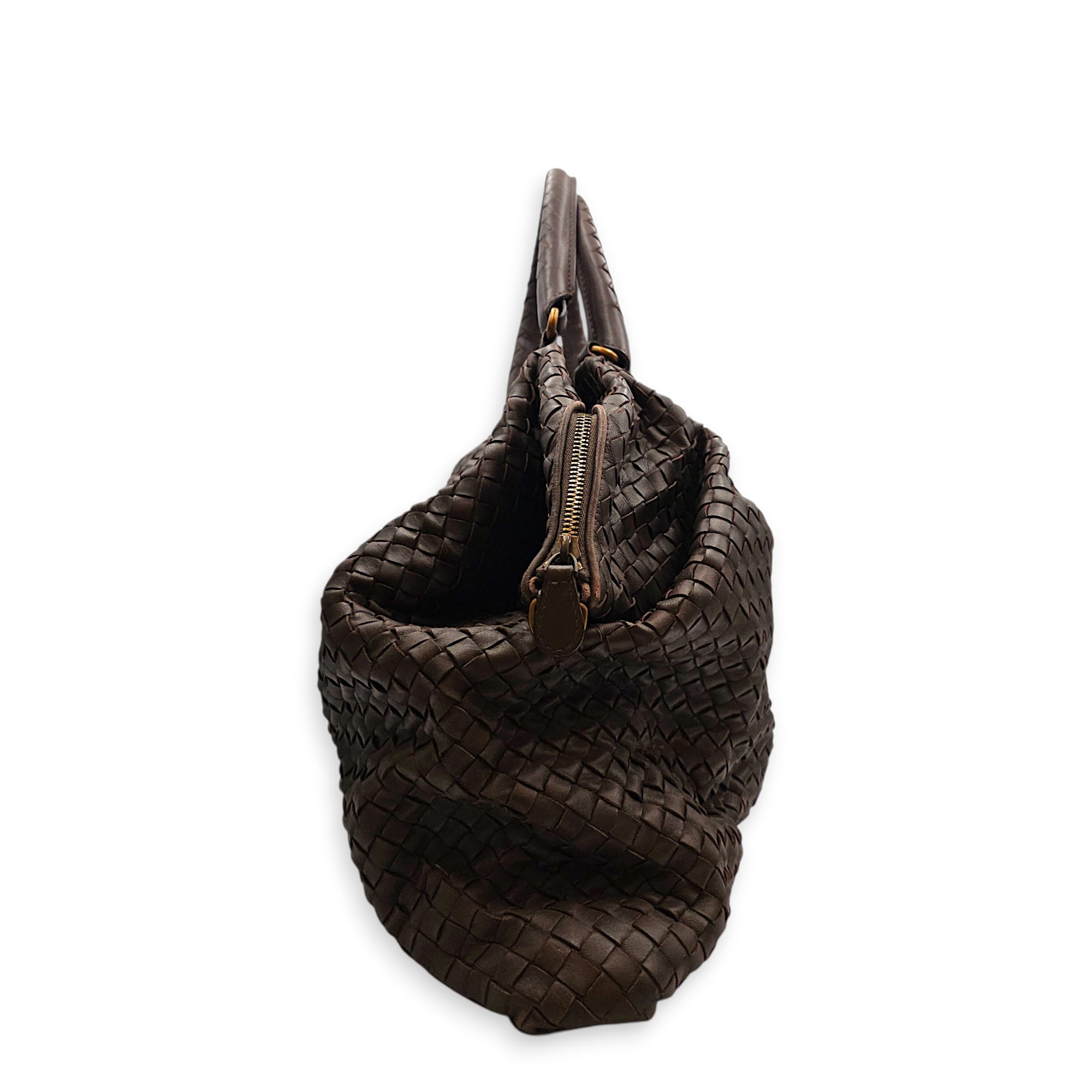 Convertible Tote Brown Shoulder Bag in Nappa Leather Ruthenium-finish Brass hardware