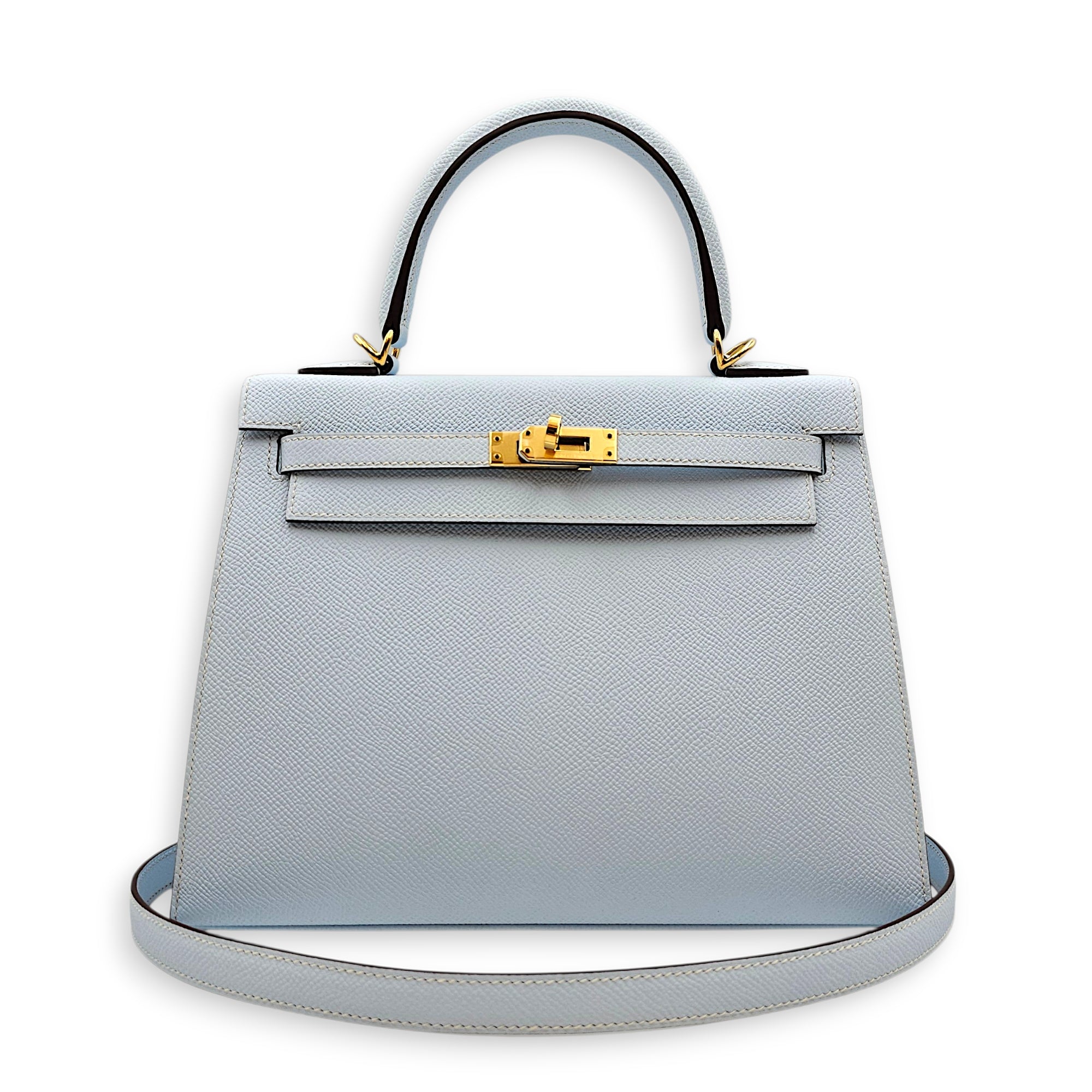 Sellier Kelly 25 Blue Brume  in Epsom Gold hardware