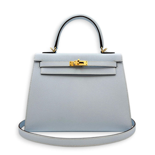 Sellier Kelly 25 Blue Brume  in Epsom Gold hardware
