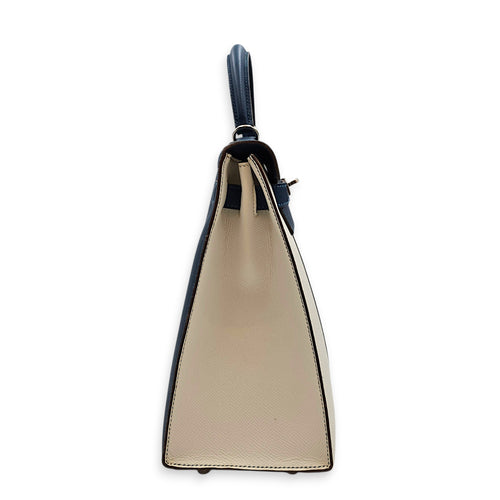 Flag Sellier Kelly 32 Blue Thalassa/Blanc in Epsom Palladium hardware