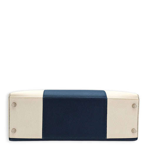 Flag Sellier Kelly 32 Blue Thalassa/Blanc in Epsom Palladium hardware