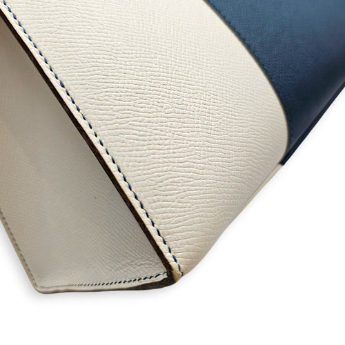Flag Sellier Kelly 32 Blue Thalassa/Blanc in Epsom Palladium hardware