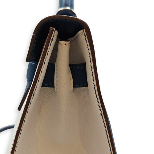 Flag Sellier Kelly 32 Blue Thalassa/Blanc in Epsom Palladium hardware